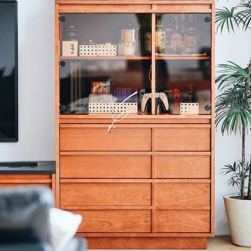 

Nordic simple cherry wood bedroom living room TV cabinet side cabinet, solid wood drawer storage cabinet locker simple wood