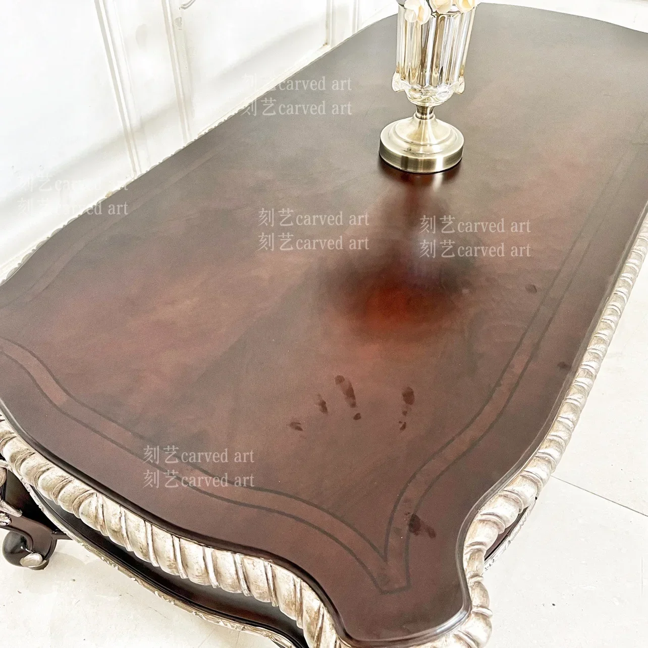 Household living room rectangular coffee table European French engraved drawing silver coffee table