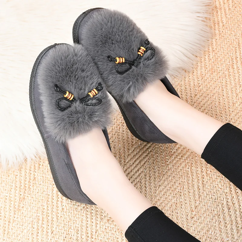 أحذية فروي بنمط جديد للنساء، ملابس خارجية للخريف والشتاء، مبطنة بالصوف، أحذية دافئة سهلة الارتداء للأمهات، أحذية كاجوال بنعل ناعم غير قابلة للانزلاق #3