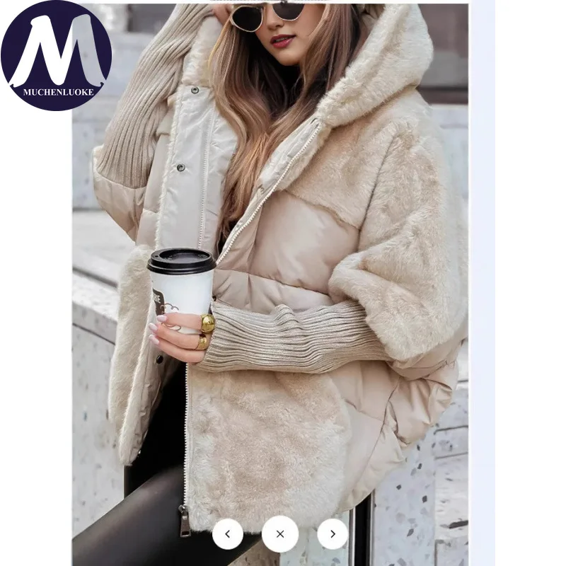 여성용 우아한 후드 겨울 재킷 두꺼운 보온 캐주얼 루즈 숏 파카 한국 패션 스플라이스 따뜻한 코트