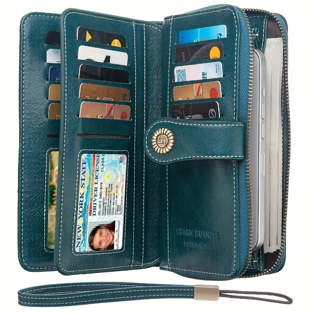 

Color Large-capacity Long Wallet, Vintage Multifunctional Coin Purse With Zipper & Wristband