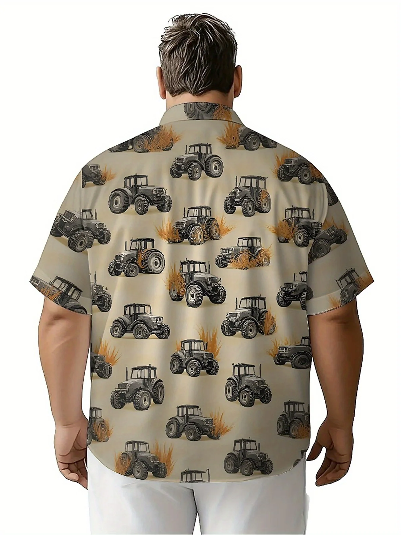 Heren plus size Hawaiiaanse shirts patroon landelijke landbouwmachines, button-up shirts, unisex casual kleding, zomertops