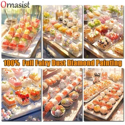 100% Fairy Dust Drill Diamond Painting Cross Stitch Kit Cake DIY Crystal Mosaic Embroidery Cartoon Food Sushi Landscape Wall Art