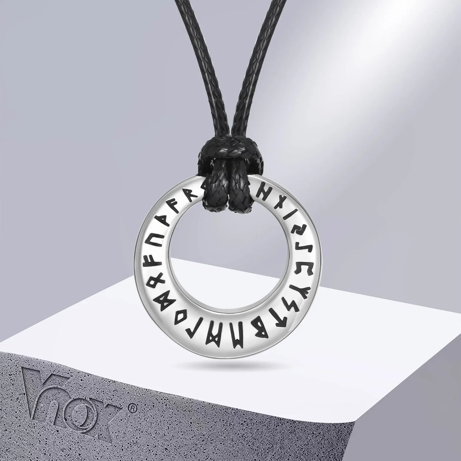 Мужские бриллиантовые ожерелья Vnox, Антиаллергенная круглая подвеска из нержавеющей стали с черной веревочной цепью, бриллианты для него