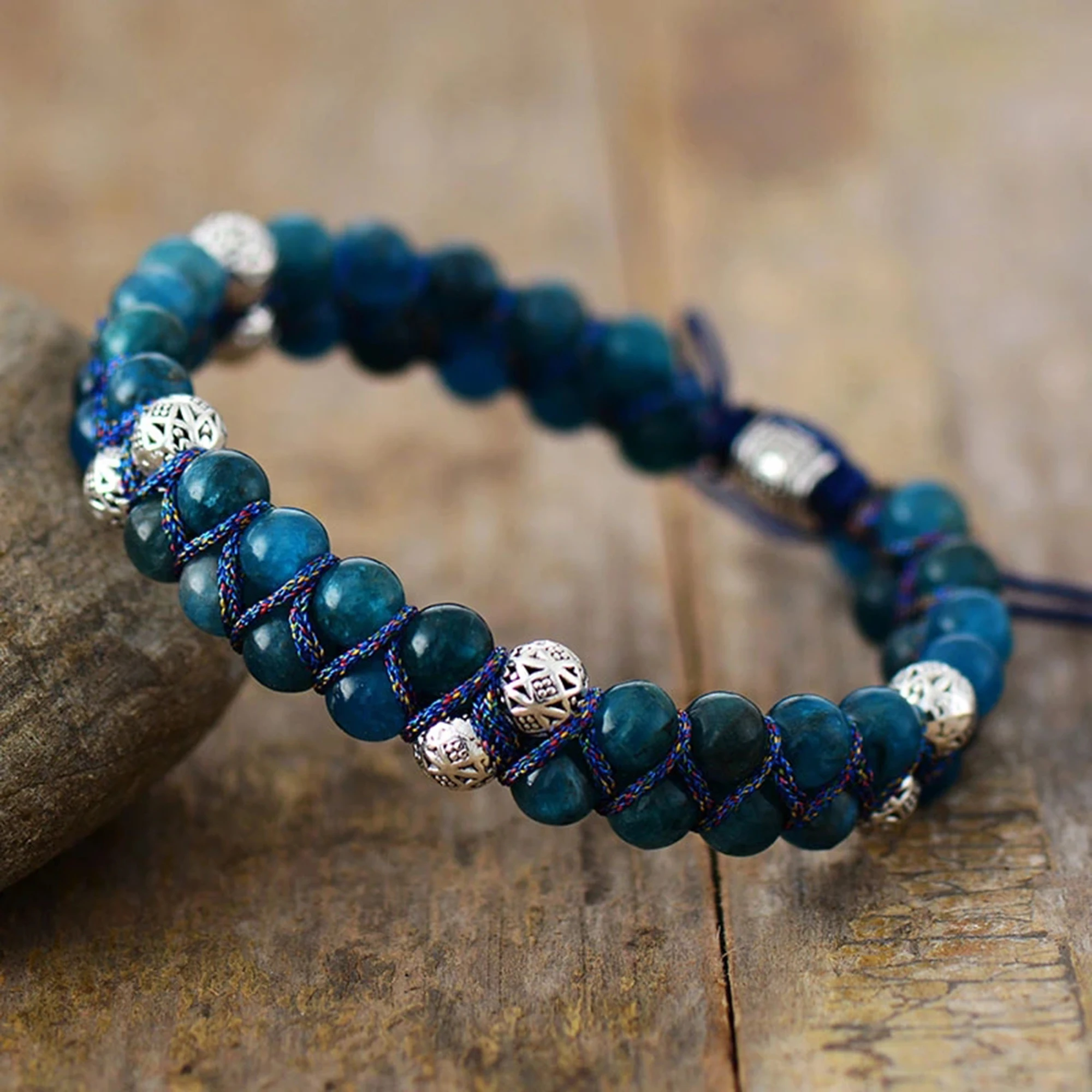 Apatite Bracelet 6mm Blue Apatite Beaded Bracelets Healing Balance Anxiety Relief Inner Peace Spiritual Meditation Femme Boho