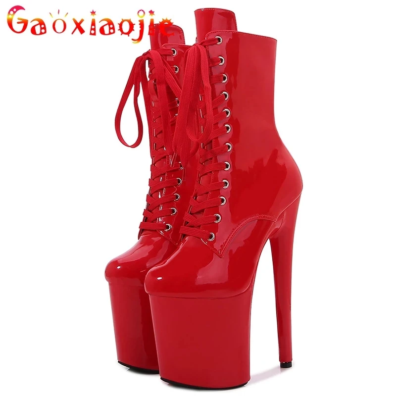 

2026 New Plus Size Pole Dancing Lace Up Ankle Boots 20CM Thin Heels Sexy Fetish Platform Women Shoe 8 Inches Woman Wedding Pumps