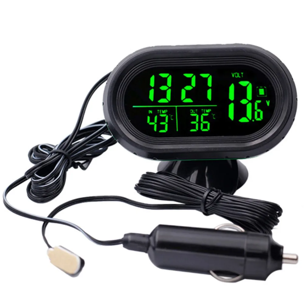 

12V-24V Digital Auto Car Thermometer Dual Temperature Display Freeze Alert Car Battery Voltage Volt Voltmeter Tester Clock