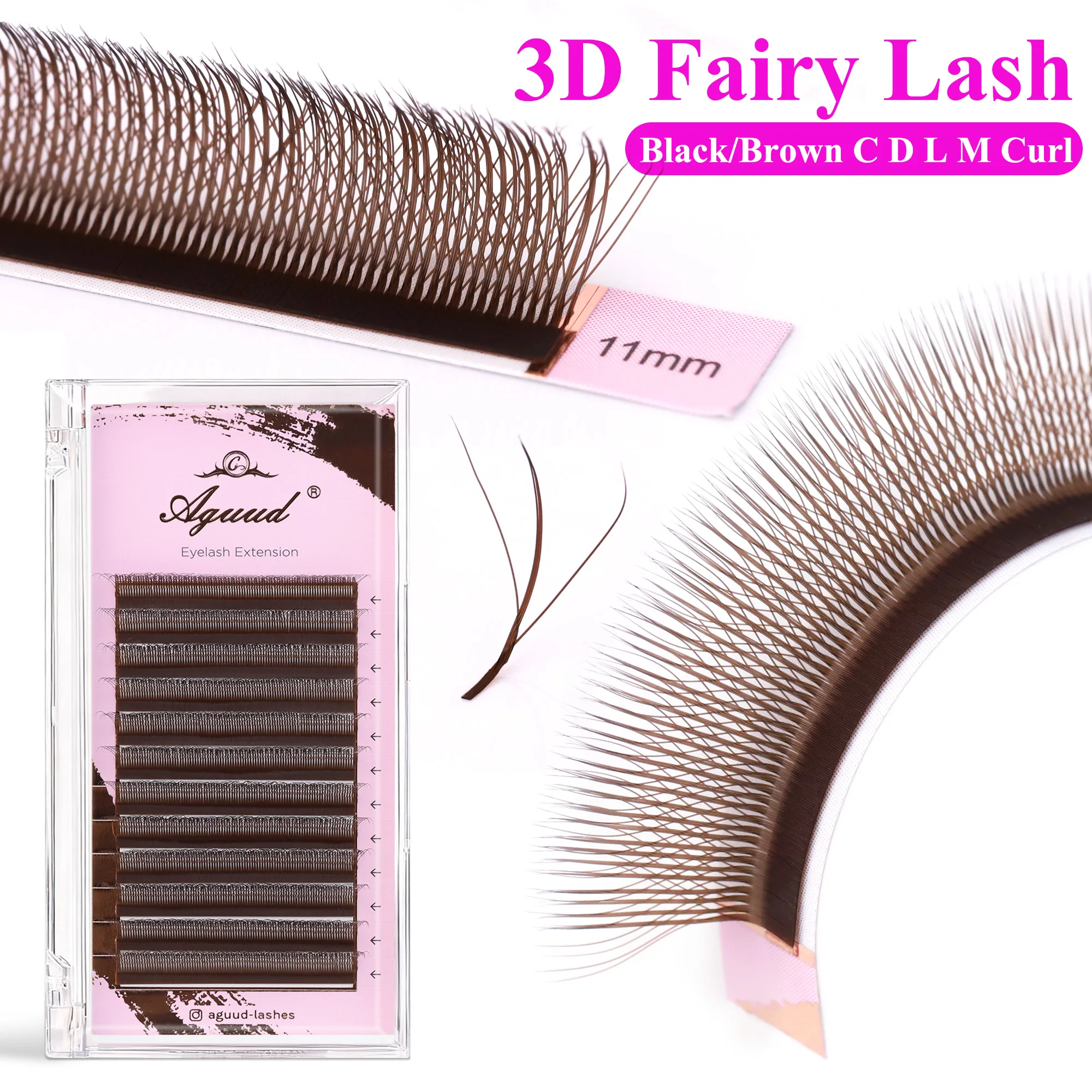 AGUUD NEU L M Braun 3D W Dreikern-Wimpernverlängerung Vorgefertigte Fächerwimpern 3D Fairy Spike W-Stil Natürliche 3D W Sandwich-Wimpern