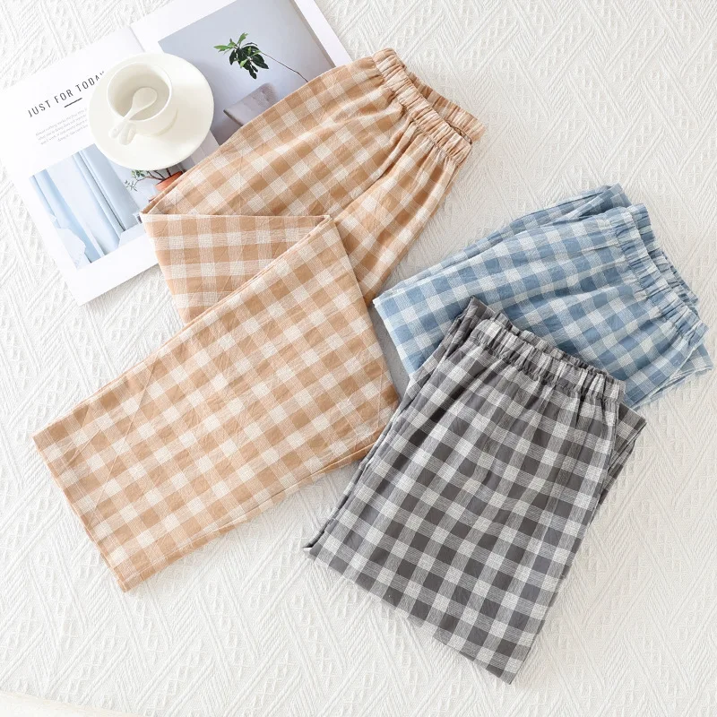 Hot Nightwear Plaid Pajama Pants Man Home Wear 2024 Spring Autumn New Thin Pure Cotton Sleep Room Men\'s Pajama Trousers