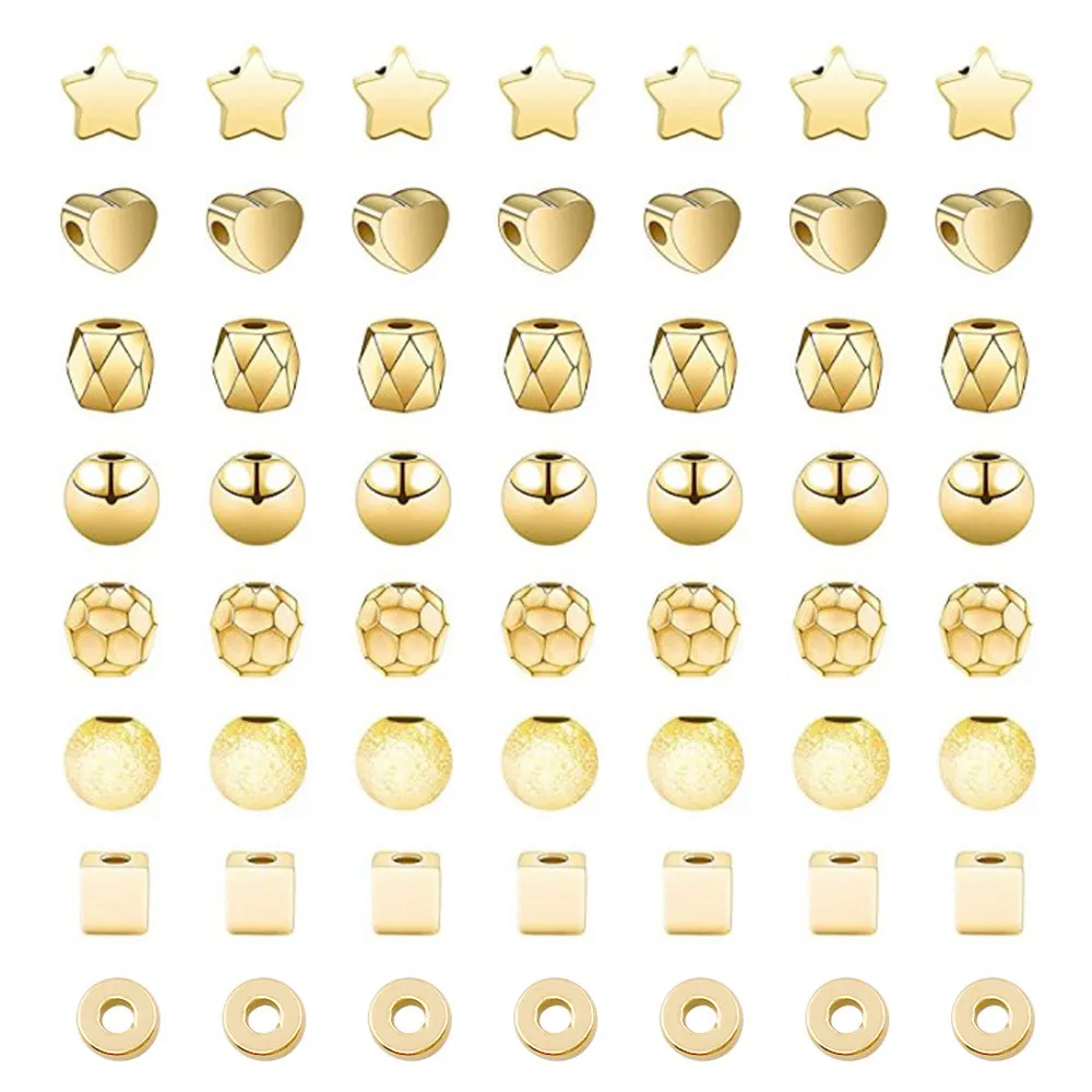 

200PC KC Gold Color CCB Round Heart Star Loose Spacer Beads For Jewelry Making DIY Bracelet Earrings Bangle Necklace Accessories