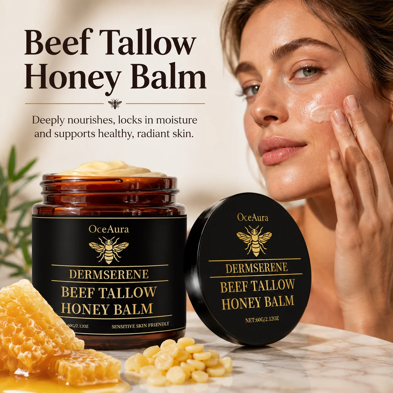 Whipped Beef Tallow Honey Balm Lock Skin Moisture Nourish Repair Face Skin Enhance Elasticity Soften Roughness Face Moisturizer