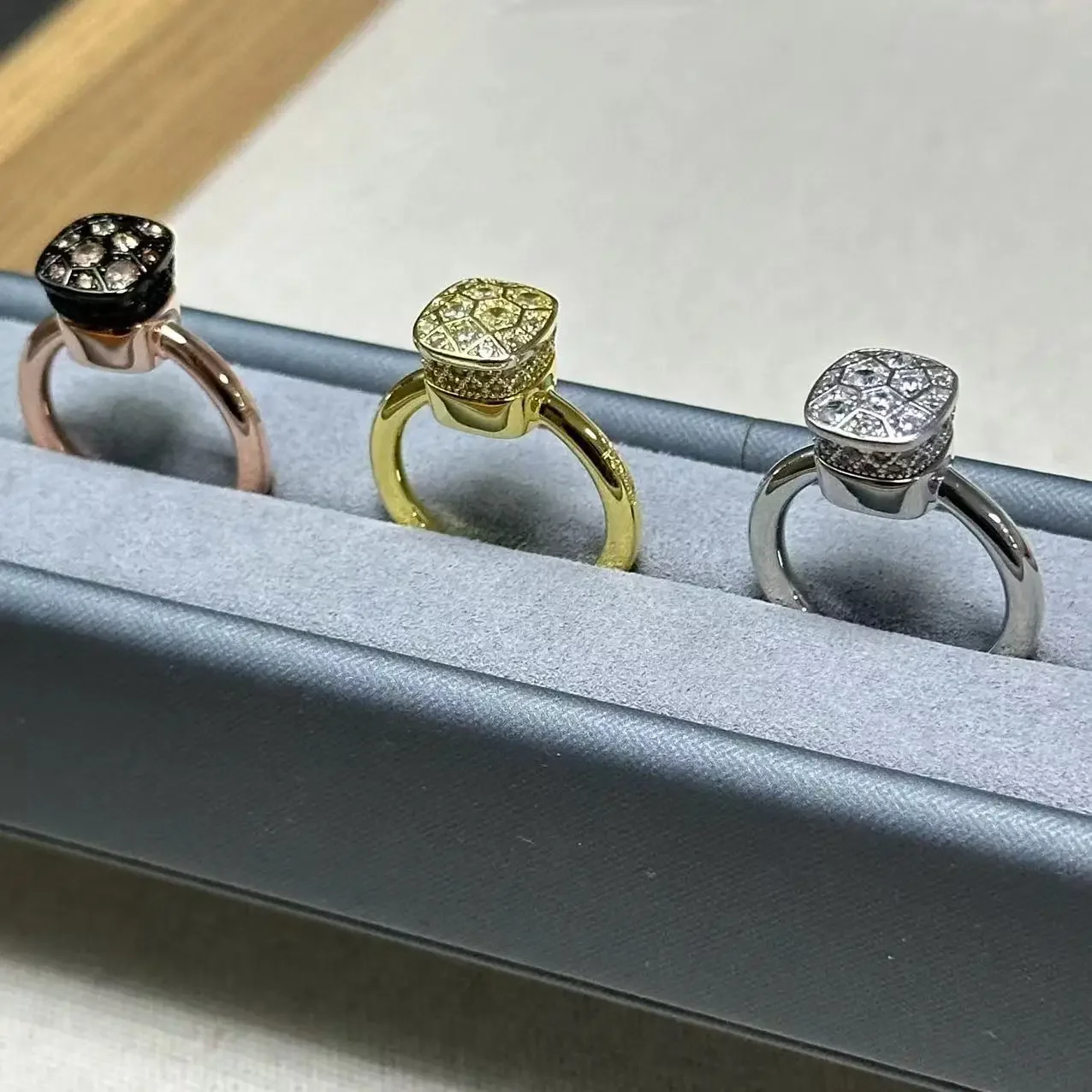 

10.6mm Square Honeycomb Ring Gold Plated Green Blue Champagne Amethyst Fashion Jewelry Party Gift