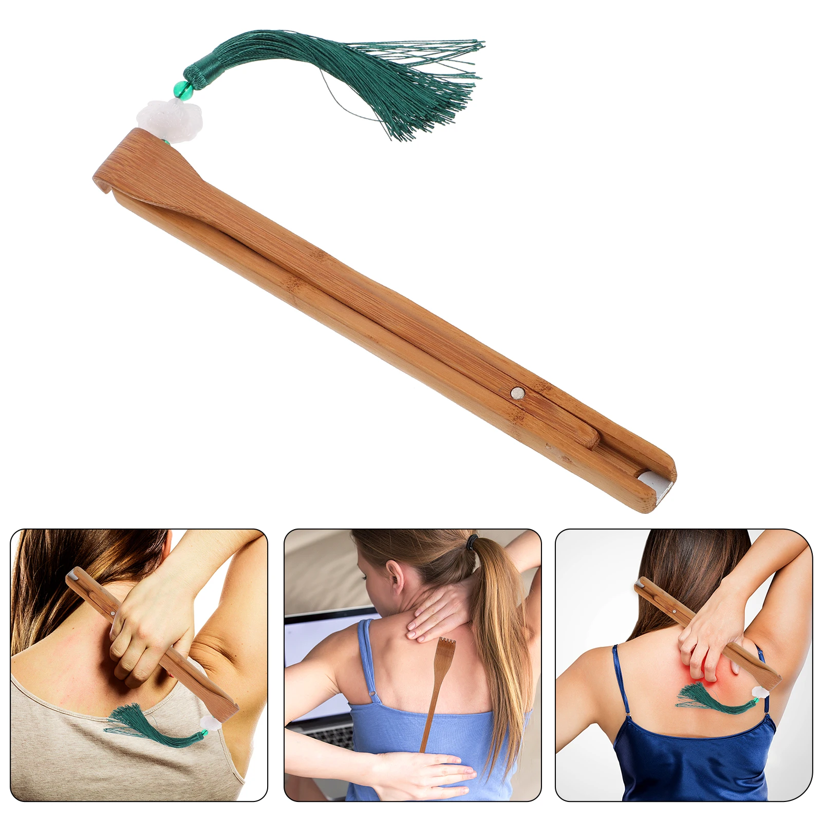 Grattaschiena pieghevole in bambù Massaggiatore portatile con manico lungo per il corpo Strumento per massaggio autonomo anti-prurito Pieghevole da viaggio