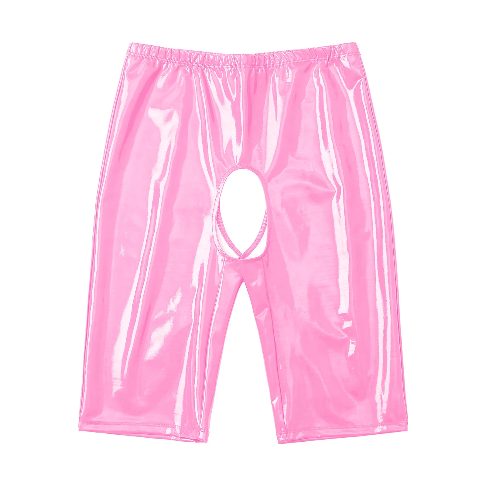 Women Sexy Wet Look Patent Leather Crotchless Skinny Shorts Rave Party Nightclub Pole Dance Show Hot Pants Clubwear Nightwear