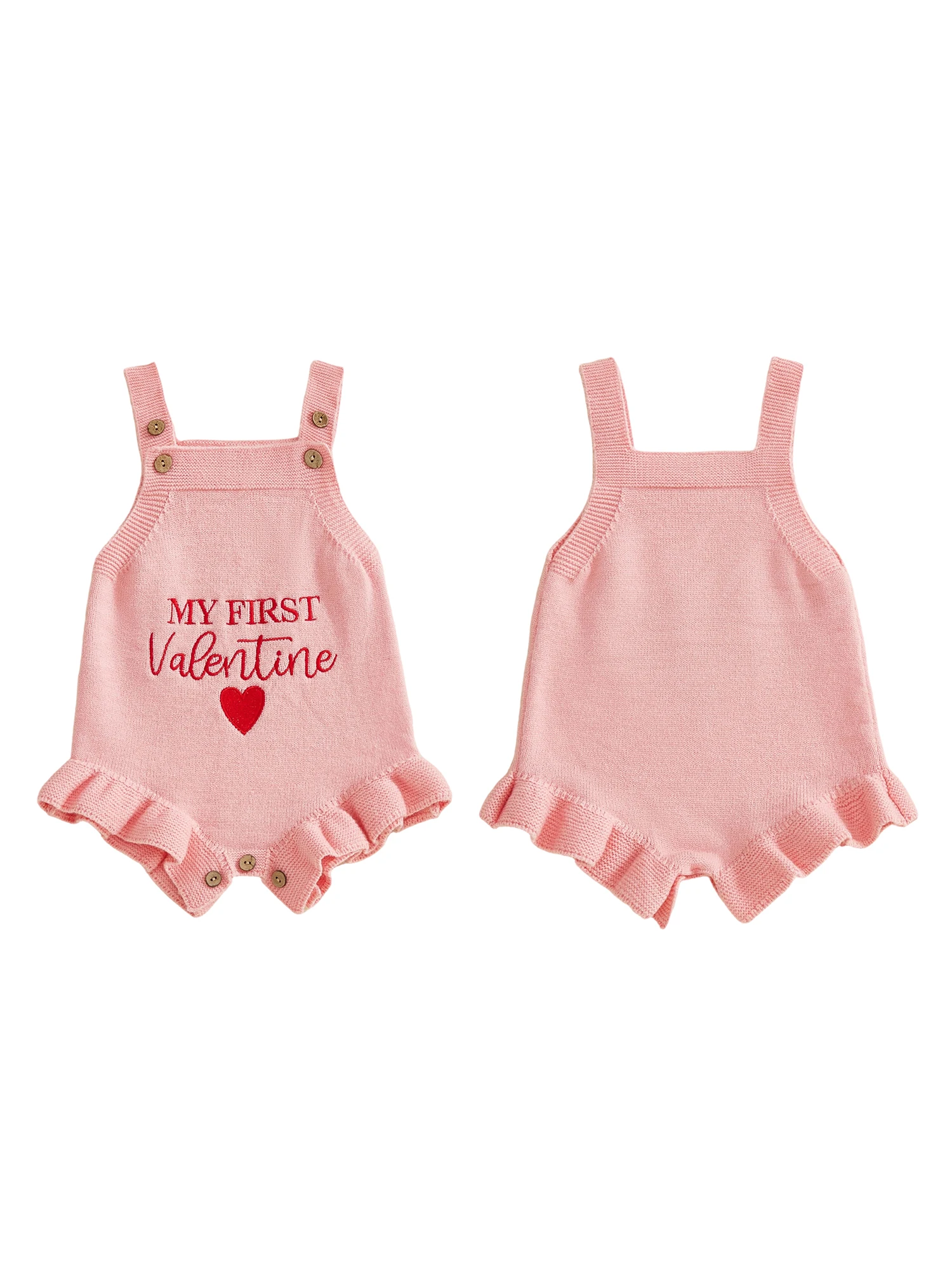 

Очаровательный комбинезон на День святого Валентина для маленьких девочек с квадратным вырезом без рукавов и вышивкой в виде сердечек на мягкой вязке