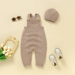 Baby Romper Set Solid Knit Infant Girl Newborn Boy Jumpsuit Sleeveless Toddler Kid Sling Clothes Hat 0-18M Overalls Playsuit 2PC