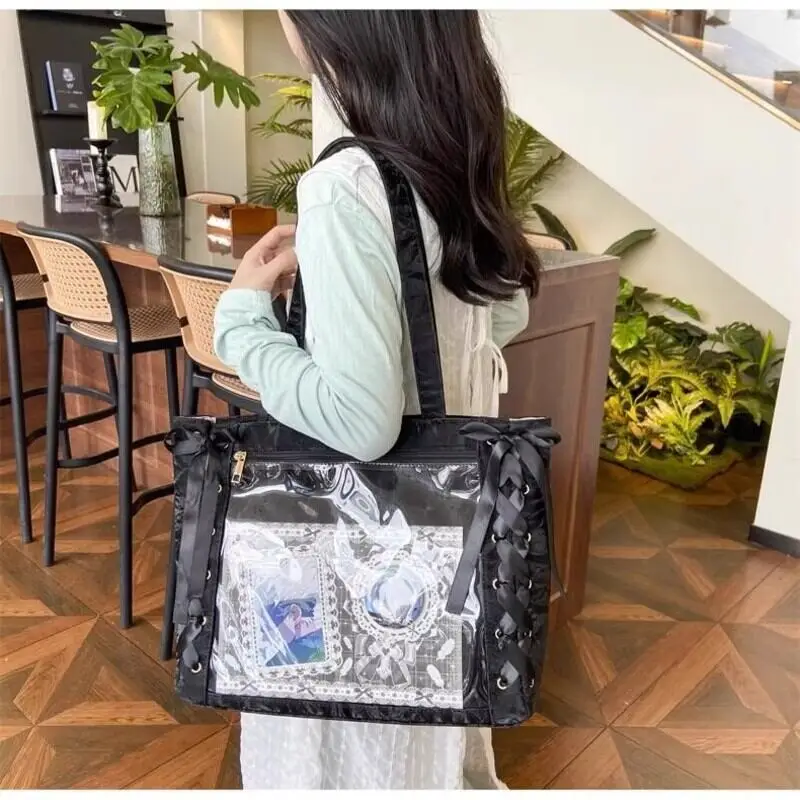 Neue Japanische Süße Schleifen-Ita-Tasche, Lolita-Mädchen Transparente Handtaschen, Modische Große Kapazität Tragetasche, Ästhetische Schultertaschen – Detail 9