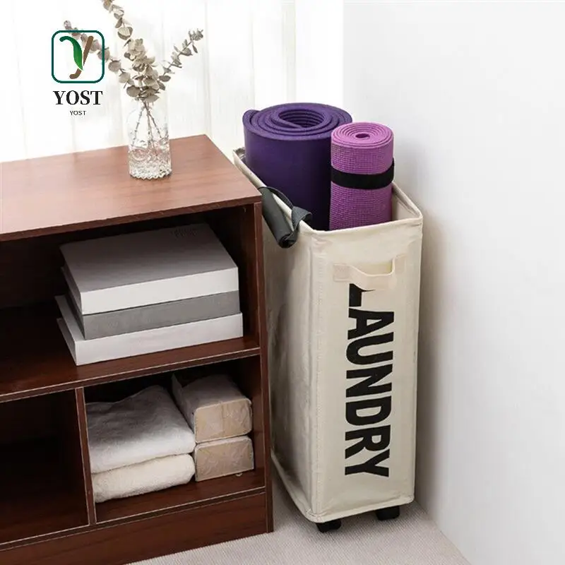 

YOST-Rolling Slim Laundry Basket With Stand Waterproof Sorter And Organizer On Wheels Tall Thin Dirty Laundry Hamper Basket