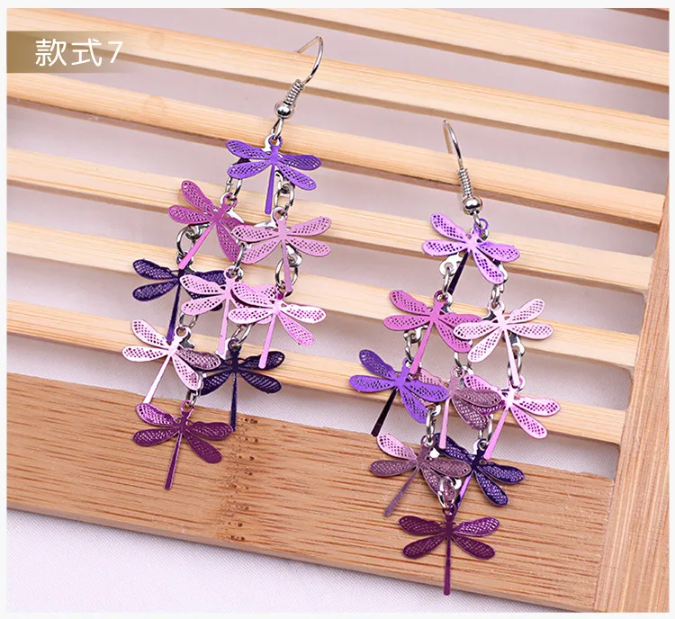 1Pair Fashion Vintage Drop Earrings Dragonfly Colorful Feather Pendant Tassel For Women Earring Accessories Jewelry 2022 Trend