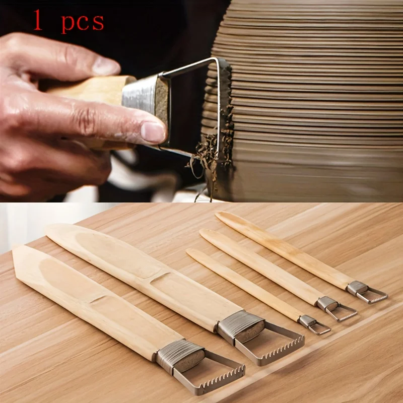 1pcs Ceramic Clay Scraper Tool Toothed Finishing Tool With Texture Effect Sculpting Modelling Clay With Bamboo Handle