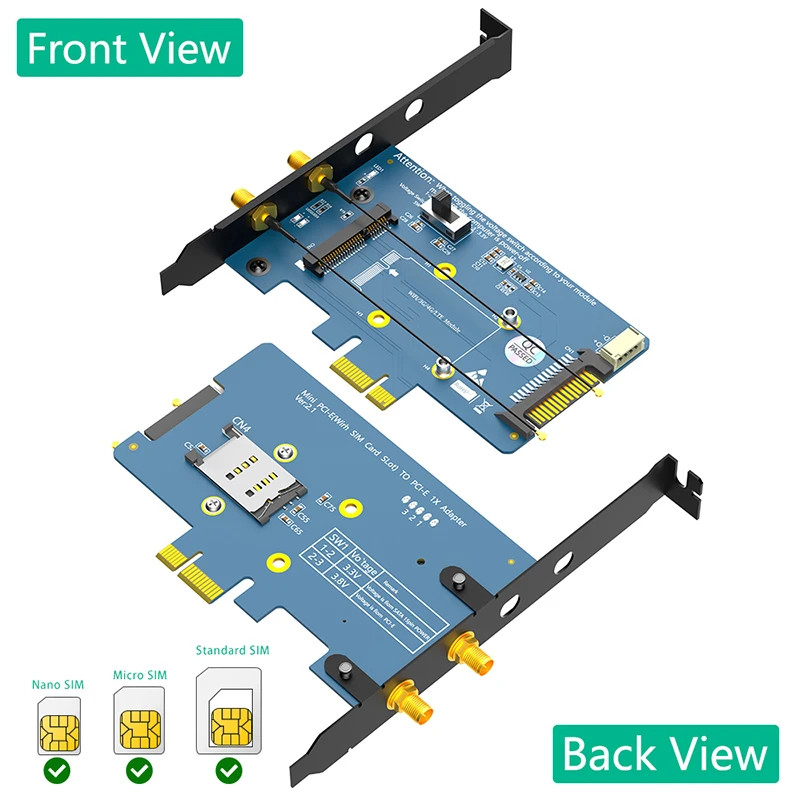 Mini PCIE para PCI Express X1 Adaptador de Rede Sem Fio com Slot SIM, 2 Antenas, Suporte Bluetooth, 3G, 4G, LTE, Módulo WiFi para Desktop