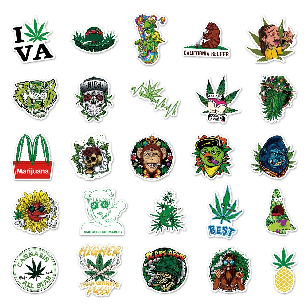 50PCS Cartoon Animation Weed Character Personalized Graffiti Creative Sticker Toy Car Mobile Phone  Refrigerator Desk Decoration