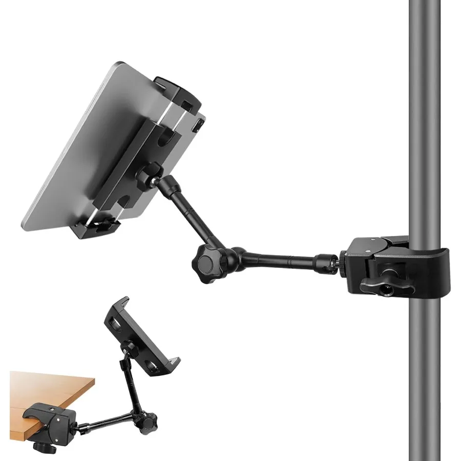 

Tablet Holder for Mic Stand Adjustable iPad Mic Stand Mount Tablet Holder with Clamp Mount for Pole Desk Kitchen Cabinet Compat
