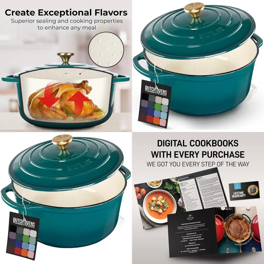 

6-Quart Enamel Cast Iron Dutch Oven with Lid - Durable, Oven-Safe to 500°F, Ideal for Baking, Stews, Braising, and Roasting - Em