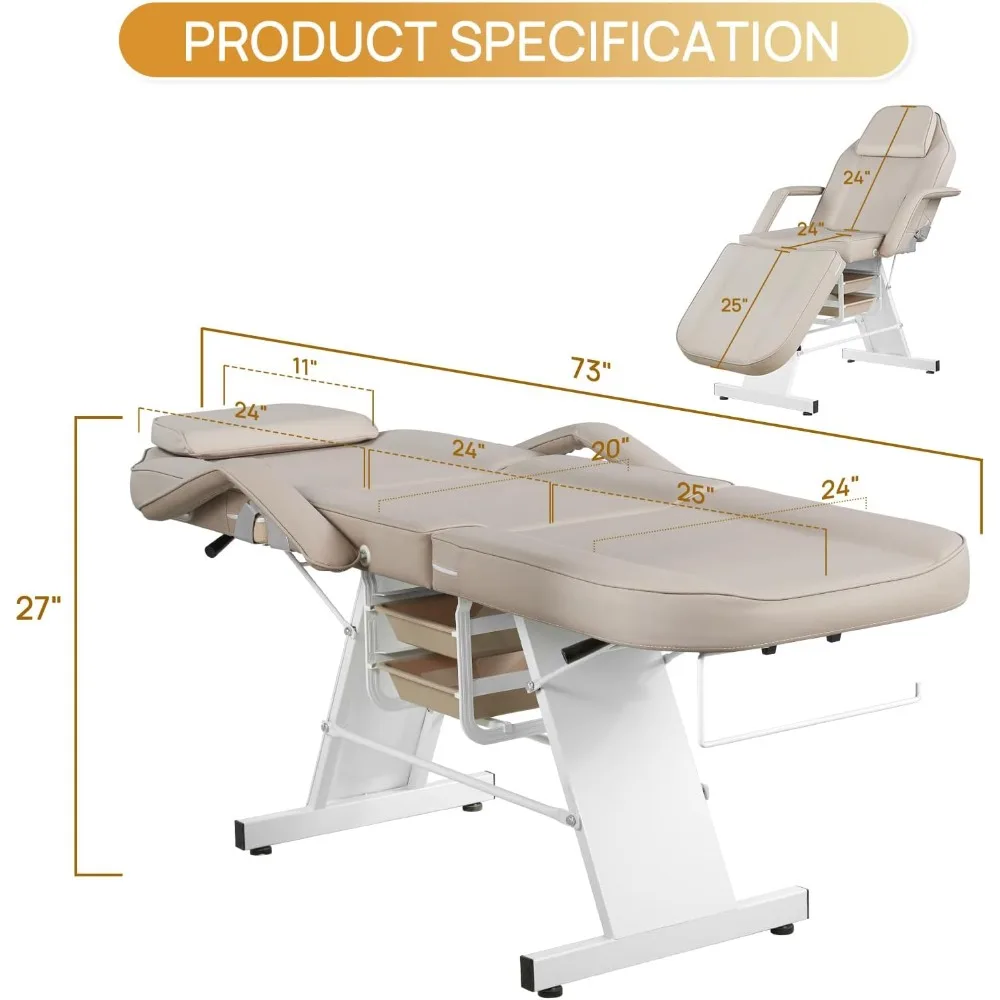 Facial Chair Massage Table 73inch Adjustable Tattoo Chair for Artist with Stool Facial Bed for Spa Beauty Esthetician