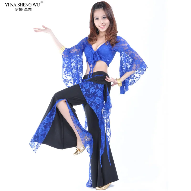 New Belly Dance Costume Set Adult Female Lace Butterfly Sleeve Practice Clothes Top+Pants Belly Dance Wear