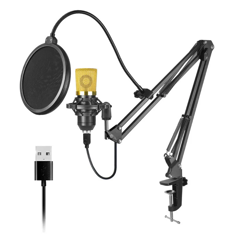 USB Capacitor Microphone Stereo Knob Tuning Hypercardioid Stand Microphone Set for Announcer Computer Karaoke Live Recording