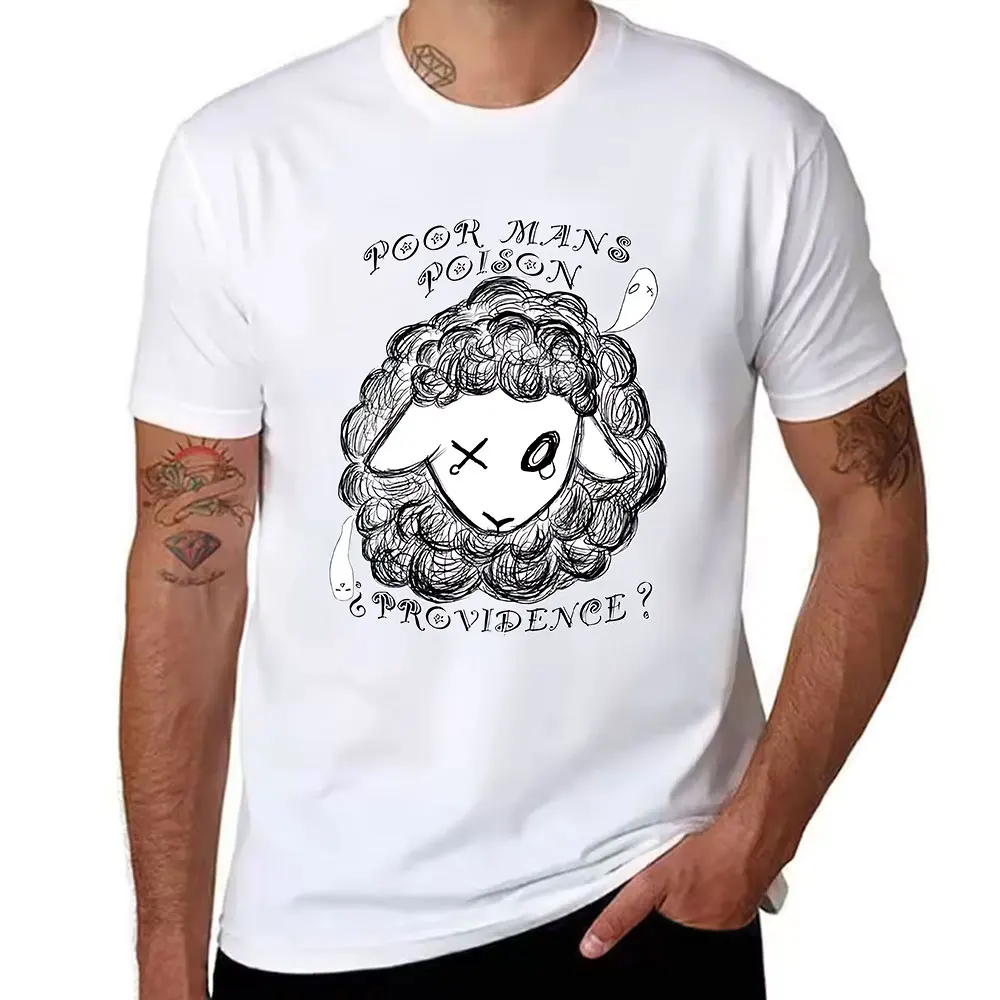 Mens Cotton T Shirt with Hand Drawn Sheep Graphic, Vintage Style Text Print, Casual Crew Neck Short Sleeve Tee, Lightweight Brea