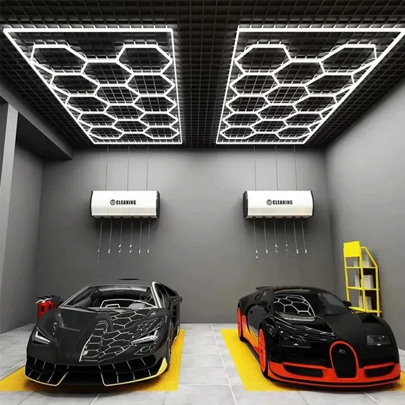 110V-240V Garage Hexagon Led Ceiling Light Honeycomb Led Tube Lighting For Car Repair Gym Barbershop Detailing Lighting
