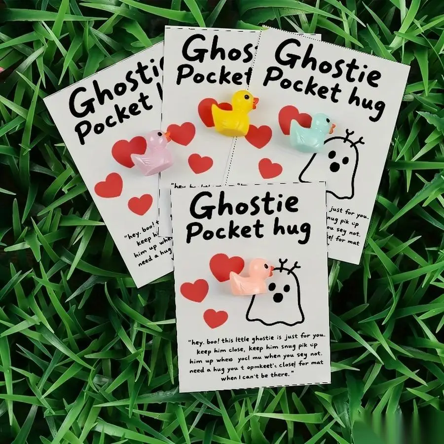 1/5/10/20/50/100pcs  Lucky Duck Pocket Hugs - Fantasy Theme Resin Charms with Inspirational Messages, Assorted Colors, Includes