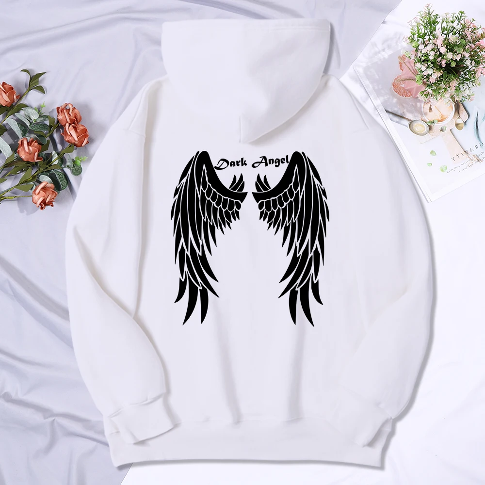 Dark Angel Giant Wings Print Women Hoodie Fashion Casual Hoody Loose Fleece Soft Sweatshirt Breathable Soft Sportswear Female