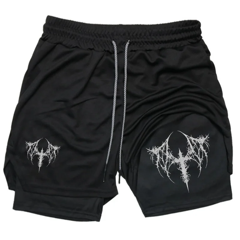 

Spiked Cross Design 2026 Men's 2-in-1 Shorts Training Fitness Phone Pocket Quick-dry Breathable Workout Performance Sportswear
