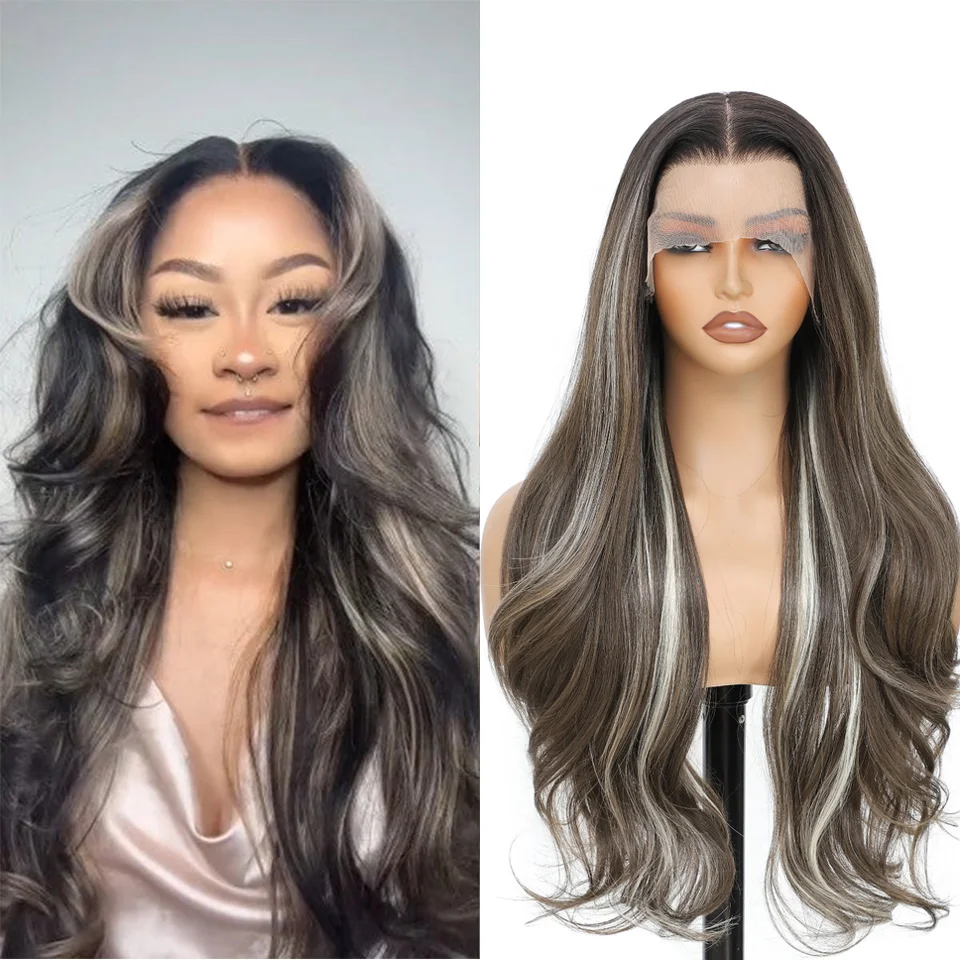 

Body Wave 13x4 Ombre Color Transparent Lace Front Wig 30 Inches Synthetic Hair Wig 180% Density High Temperature Fiber Wig