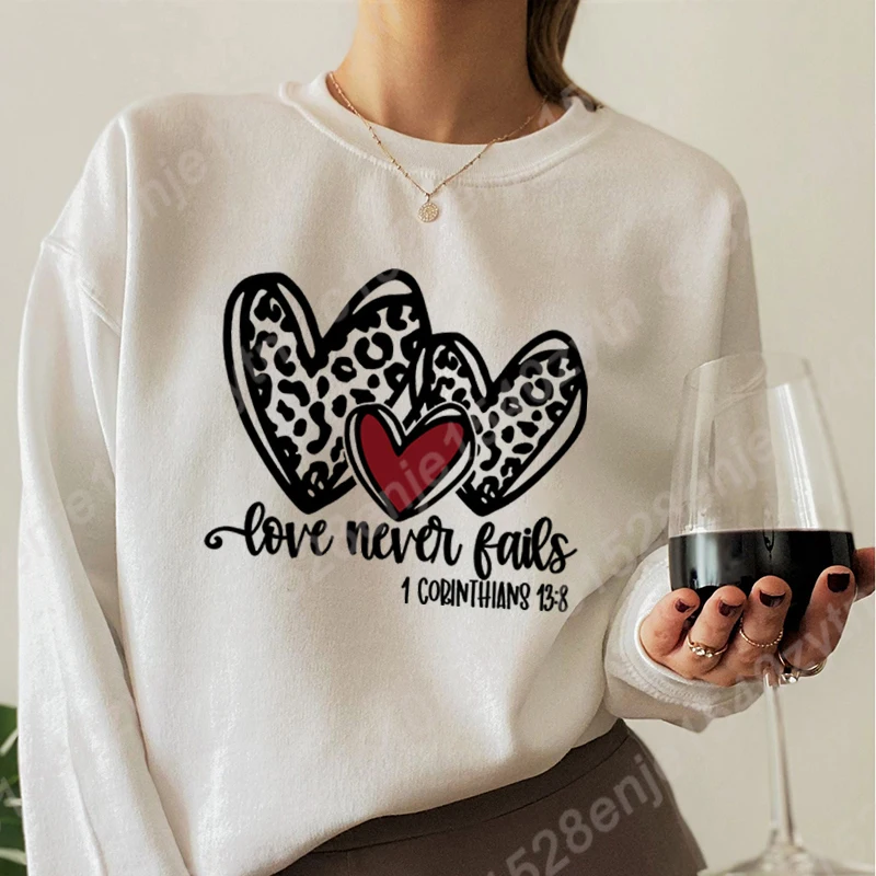 Fashion Valentine's Day Love Never Fails Pullovers Funny Autumn Winter Creative Personalized Tops Ladies Casual O Neck Pullovers