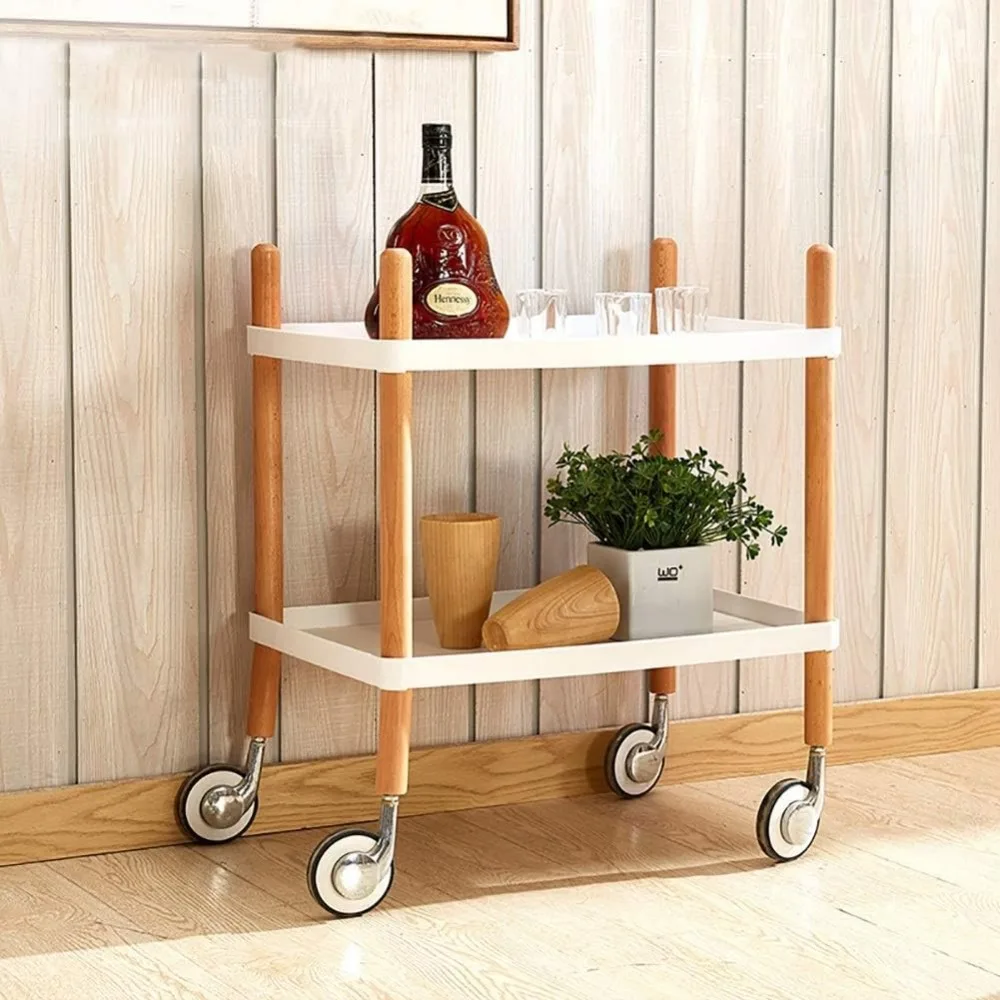 Multifunction Portable Hand Trucks,Large Trolly Cart 2 Tier Catering Cart with Universal Wheel, Kitchen/Dining Room Storage Util