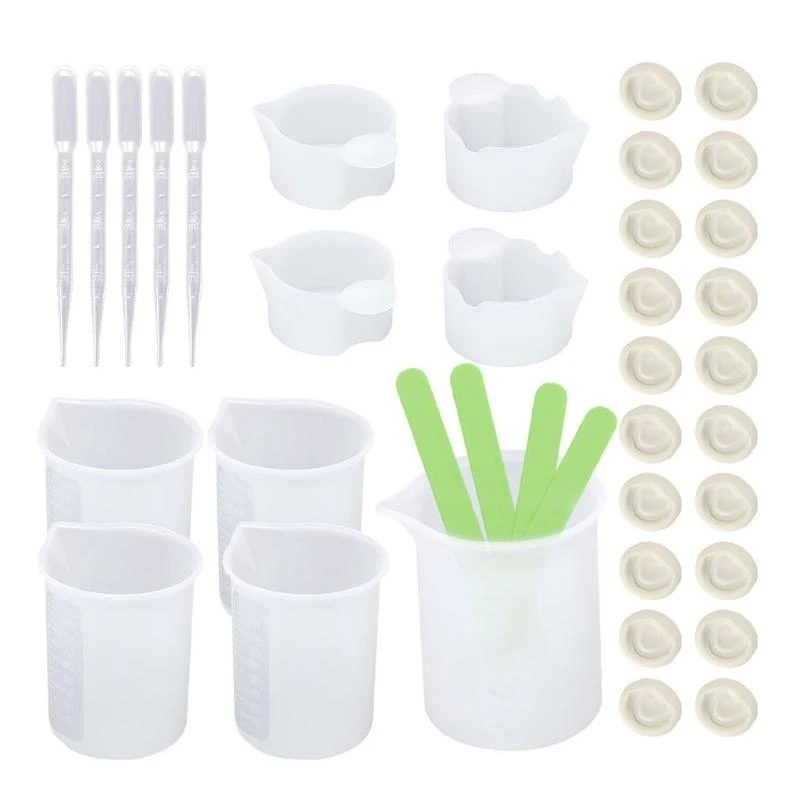 

F2TD Silicone Resin Measuring Cup Tool Kit-Reusable 100ml Measuring Cup Silicone Sticks Transfer Straw for Epoxy Resin Mold