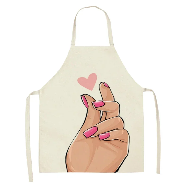 Pink Nail Perfume High Heels Printed Linen Apron Kitchen Women Sleeveless Apron Cooking Baking Bib Household Cleaning Tools