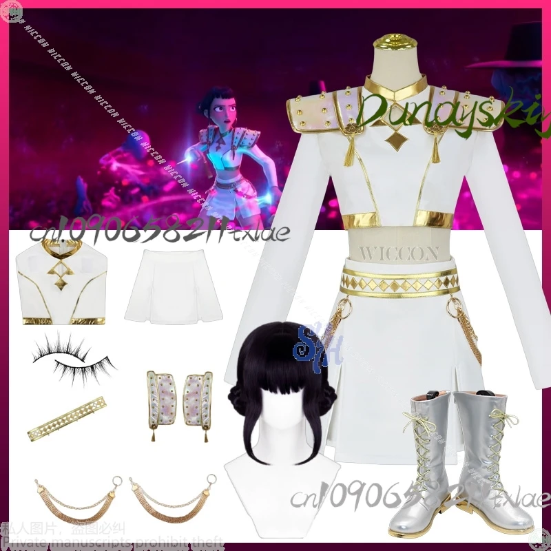 Shop1104340175 متجر زوي كوسبروف كوريا أيدول هنتركس الذهبي المرحلة شيطان اللعب جيراي كي الأبيض مثير أحذية صغيرة الباروكات هالوين