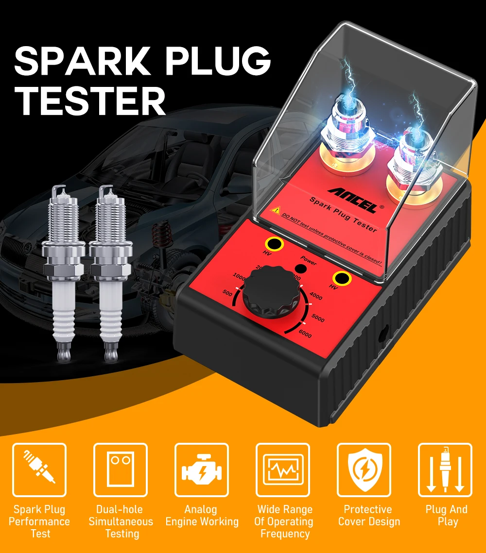 Ancel Car Spark Plug Tester Ignition System 220V 110V Automotive Spark Tester Double Hole Detector Spark Plug Diagnostic Tool