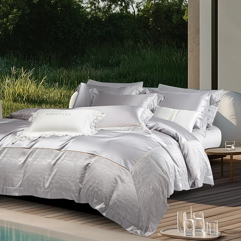 Svetanya Silk Cotton Jacquard Bedding Sets Bed Linens Sheet Pillowcase Blanket Cover King Queen Europe Size