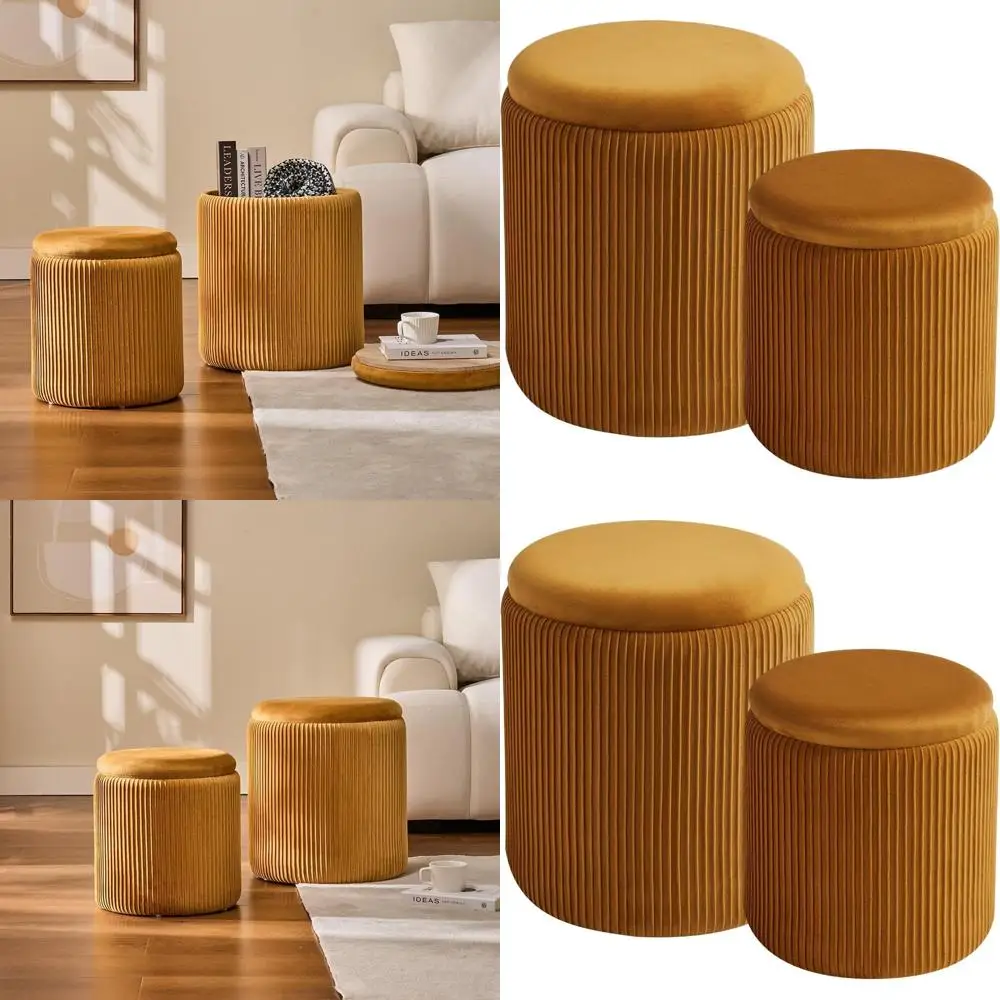 

Upholstered Velvet Storage Ottoman with Vanity Stool, Multifunctional Coffee Table, Padded Seat for Living Room and Bedroom - Ye