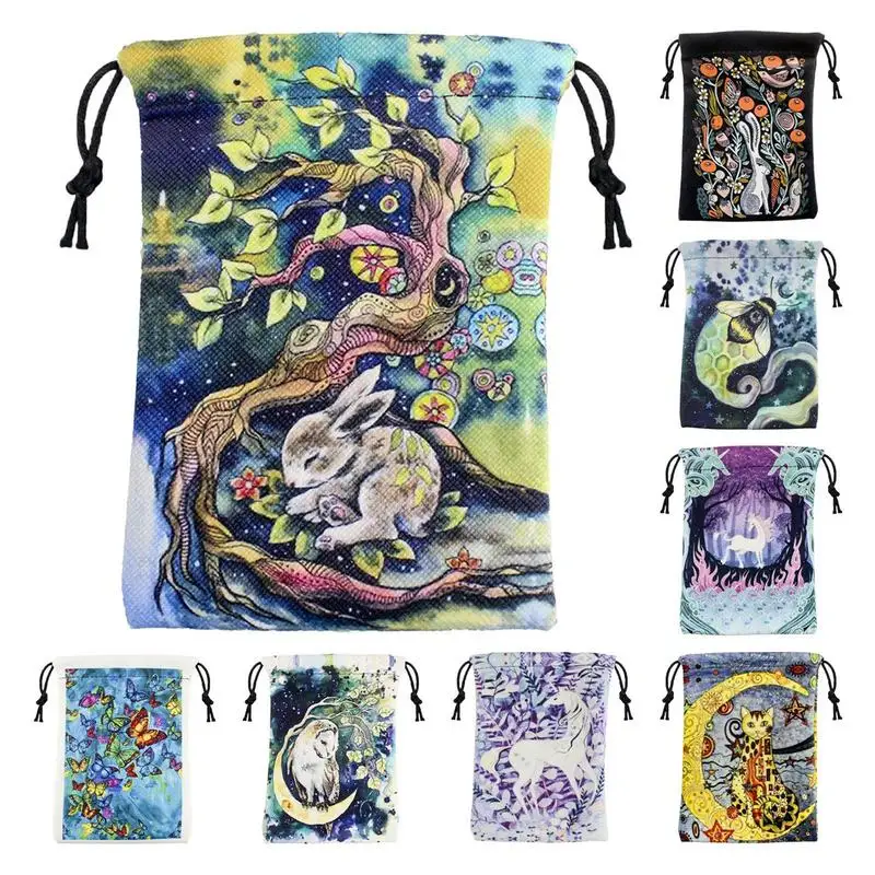 Colorful Printing Tarot Drawstring Storage Pouch Tarot Storage Bag 13x18cm Tarot Organizer Gift Bag Jewelry Pouch For Game Stone