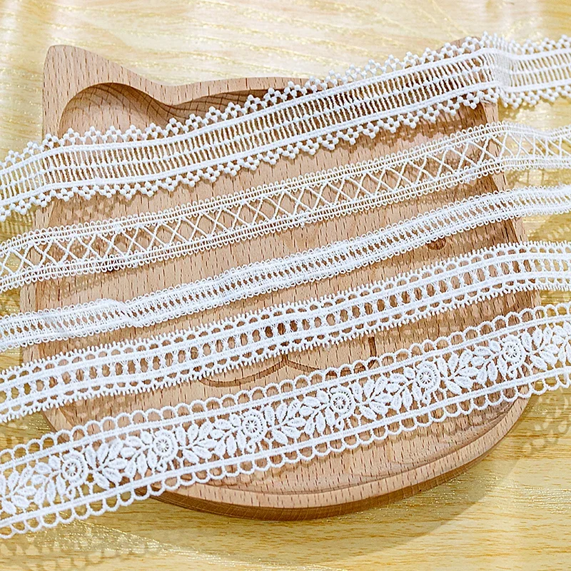 Polyester Embroidered Lace Trim Ribbon, Handmade DIY Sewing Craft, Costume Hat Decoration, Off White, 3 Yards