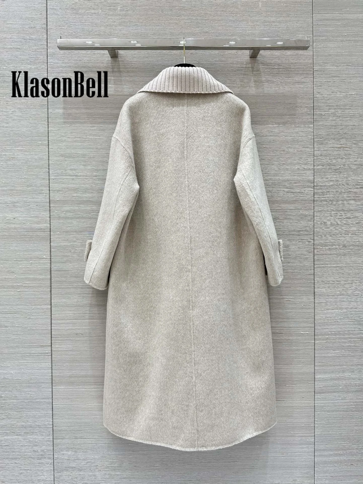 10.7 KlasonBell Women 2024 Autumn Winter Double-Sided Wool Coat + Knit Lapel Spliced Down Vest Set Keep Warm Long Outerwear