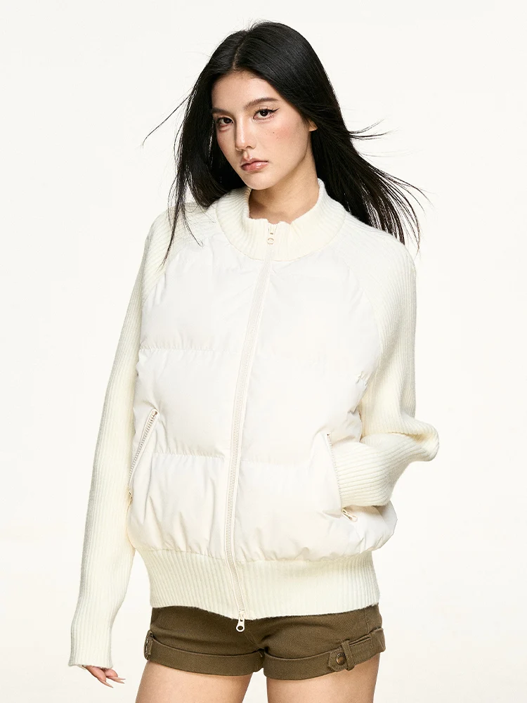 

Женская легкая теплая универсальная куртка Aaisup из хлопка с воротником-стойкой, вязаными вставками и застежкой-молнией, цветная