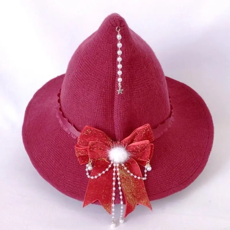 هالوين قبعة الساحرة للنساء مع شرابات Bowknot Y2K Lolitas الدعائم الطرف قبعة الإناث معالج قبعة تأثيري حلي قبعة #3